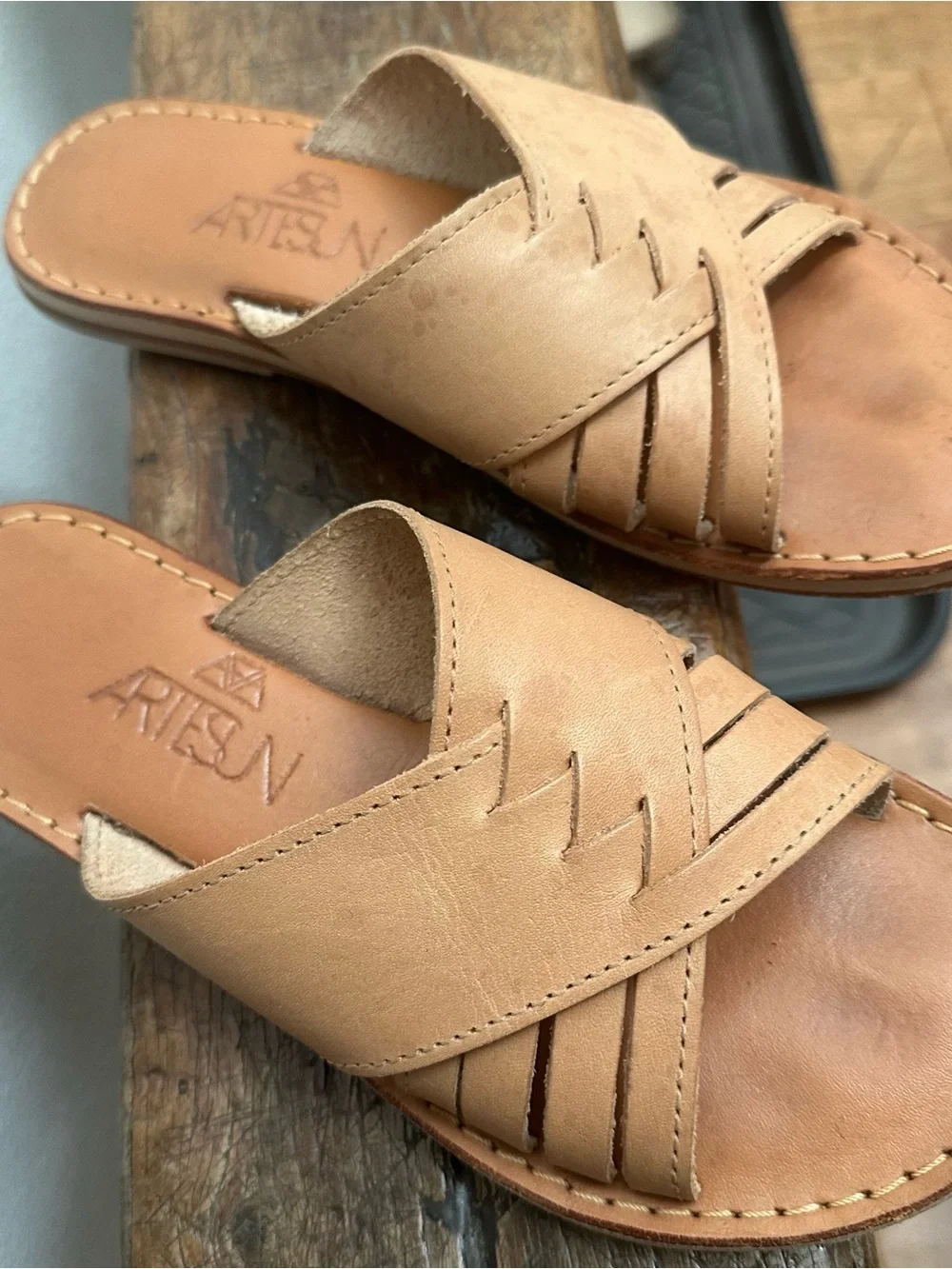 Artesan Tan Leather Slide Sandals